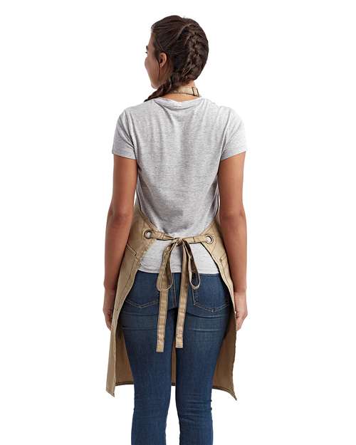Barley Contrast Stitch Recycled Bib Apron - Khaki/ Brown