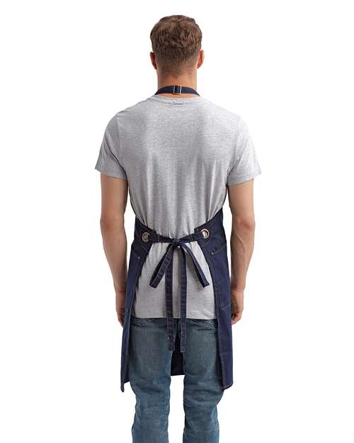 Barley Contrast Stitch Recycled Bib Apron - Navy/ Camel