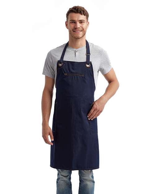 Barley Contrast Stitch Recycled Bib Apron - Navy/ Camel