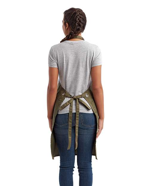 Barley Contrast Stitch Recycled Bib Apron - Olive/ Chestnut