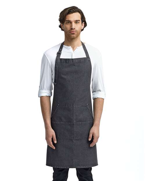 Jeans Stitch Denim Bib Apron - Black Denim