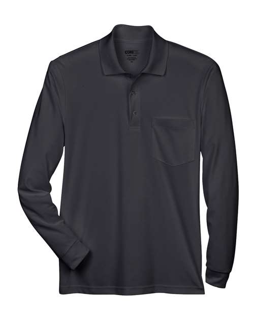 Men's Pinnacle Performance Long Sleeve Piqué Polo with Pocket - Black