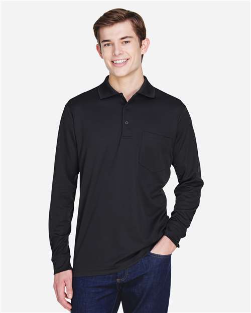 Men's Pinnacle Performance Long Sleeve Piqué Polo with Pocket - Black