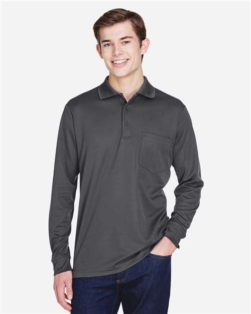 Men's Pinnacle Performance Long Sleeve Piqué Polo with Pocket - Carbon
