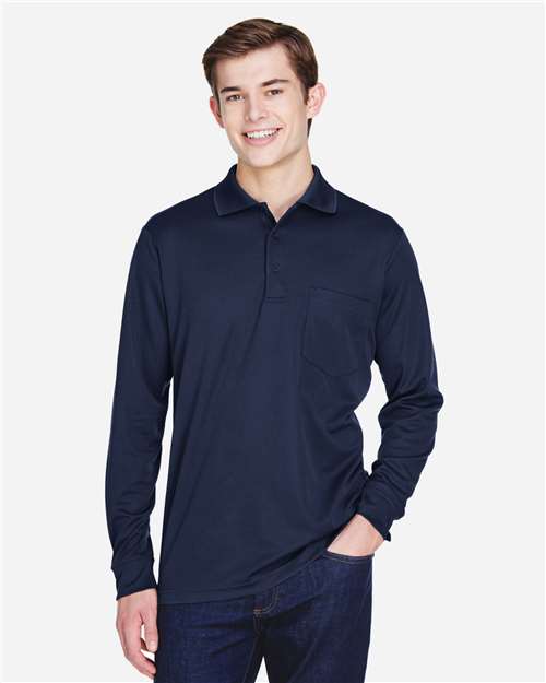 Men's Pinnacle Performance Long Sleeve Piqué Polo with Pocket - Classic Navy