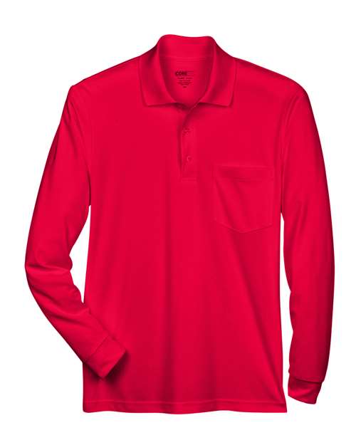 Men's Pinnacle Performance Long Sleeve Piqué Polo with Pocket - Classic Red