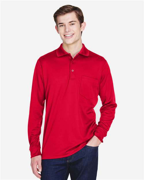 Men's Pinnacle Performance Long Sleeve Piqué Polo with Pocket - Classic Red