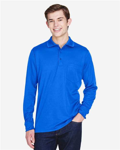 Men's Pinnacle Performance Long Sleeve Piqué Polo with Pocket - True Royal