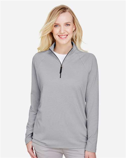 Women's CrownLux Performance® Clubhouse Micro-Stripe Quarter-Zip Pullover - Black