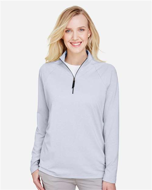 Women's CrownLux Performance® Clubhouse Micro-Stripe Quarter-Zip Pullover - Navy
