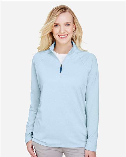 Women's CrownLux Performance® Clubhouse Micro-Stripe Quarter-Zip Pullover - Ocean Blue