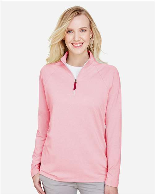Women's CrownLux Performance® Clubhouse Micro-Stripe Quarter-Zip Pullover - Red