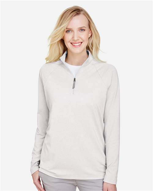 Women's CrownLux Performance® Clubhouse Micro-Stripe Quarter-Zip Pullover - Silver