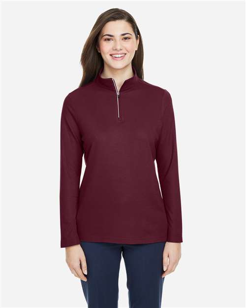 Women's Fusion ChromaSoft™ Pique Quarter-Zip Pullover - Burgundy