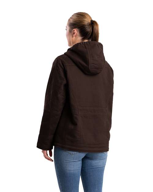 Women's Sherpa-Lined Twill Hooded Jacket - Dark Brown