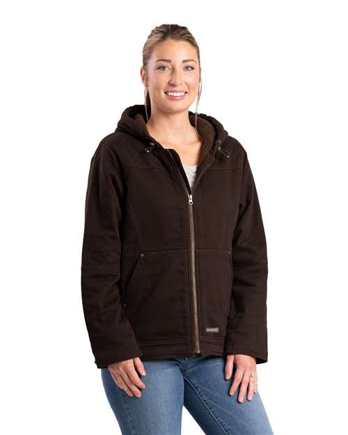 Women's Sherpa-Lined Twill Hooded Jacket - Dark Brown