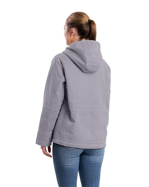 Women's Sherpa-Lined Twill Hooded Jacket - Smoke
