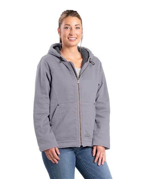 Women's Sherpa-Lined Twill Hooded Jacket - Smoke