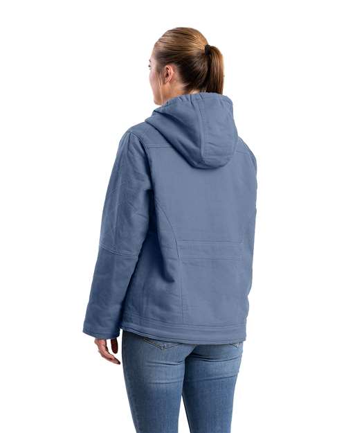 Women's Sherpa-Lined Twill Hooded Jacket - Steel Blue