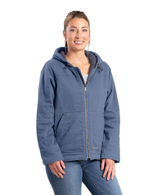 Women's Sherpa-Lined Twill Hooded Jacket - Steel Blue
