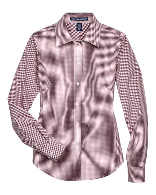 Women's Crown Collection® Gingham Check Woven Dress Shirt - Burgundy