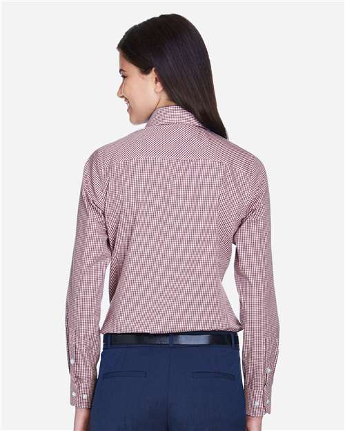 Women's Crown Collection® Gingham Check Woven Dress Shirt - Burgundy