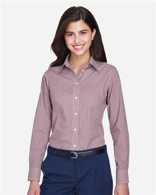 Women's Crown Collection® Gingham Check Woven Dress Shirt - Burgundy