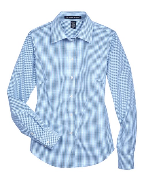 Women's Crown Collection® Gingham Check Woven Dress Shirt - French Blue