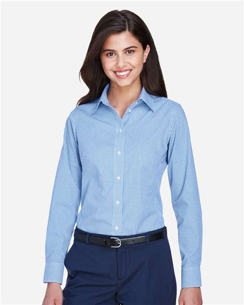 Women's Crown Collection® Gingham Check Woven Dress Shirt - French Blue