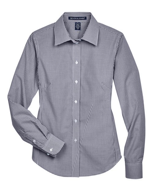 Women's Crown Collection® Gingham Check Woven Dress Shirt - Navy