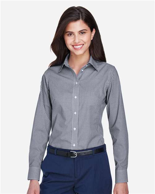 Women's Crown Collection® Gingham Check Woven Dress Shirt - Navy