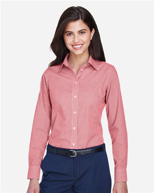 Women's Crown Collection® Gingham Check Woven Dress Shirt - Red