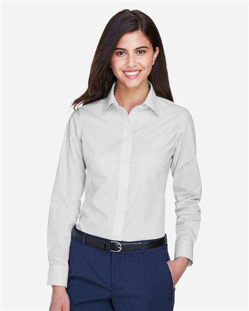 Women's Crown Collection® Gingham Check Woven Dress Shirt - Silver