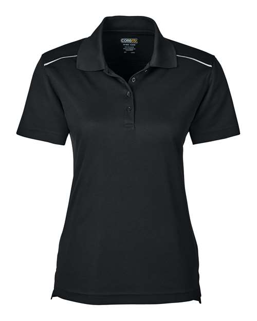 Women's Radiant Performance Piqué Polo with Reflective Piping - Black