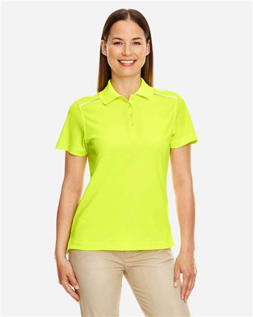 Women's Radiant Performance Piqué Polo with Reflective Piping - Safety Yellow