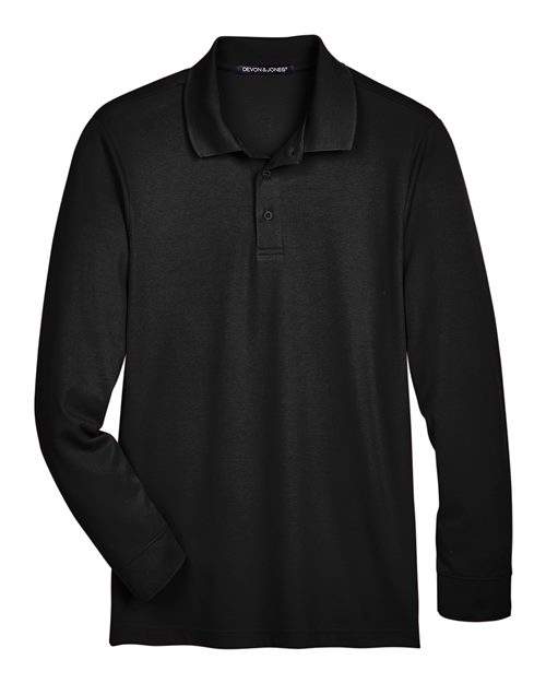 Men's CrownLux Performance® Plaited Long Sleeve Polo - Black