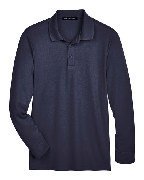 Men's CrownLux Performance® Plaited Long Sleeve Polo - Navy