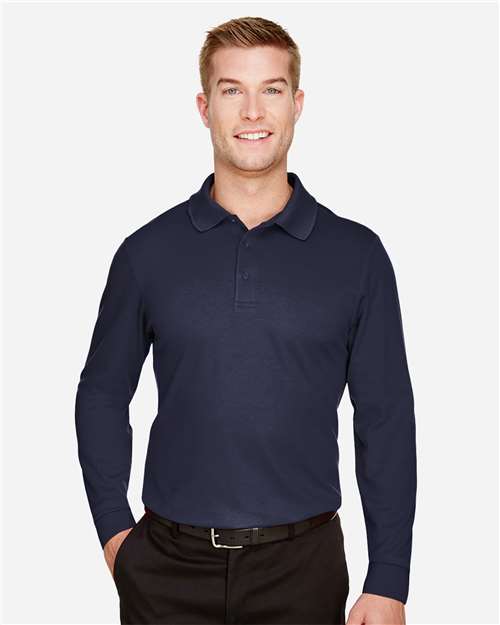 Men's CrownLux Performance® Plaited Long Sleeve Polo - Navy