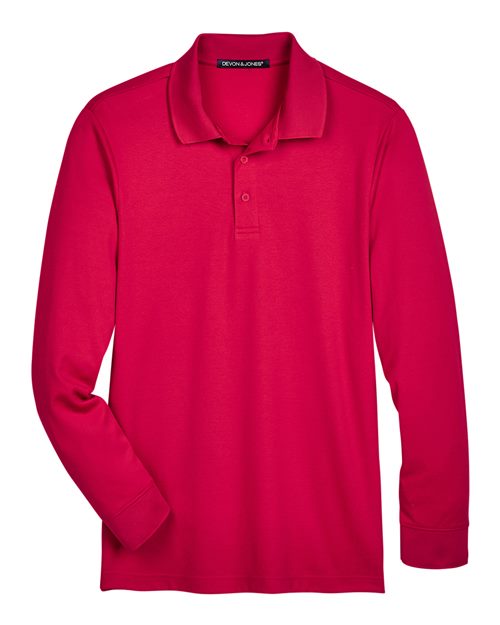 Men's CrownLux Performance® Plaited Long Sleeve Polo - Red