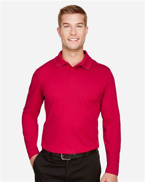 Men's CrownLux Performance® Plaited Long Sleeve Polo - Red