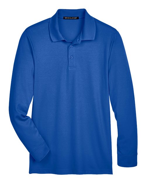 Men's CrownLux Performance® Plaited Long Sleeve Polo - True Royal