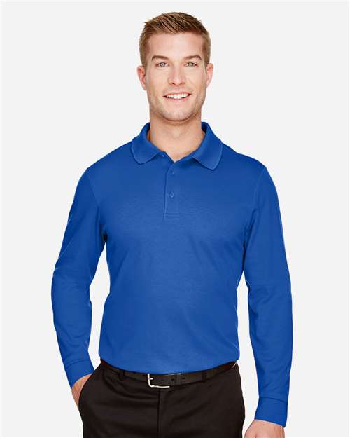 Men's CrownLux Performance® Plaited Long Sleeve Polo - True Royal