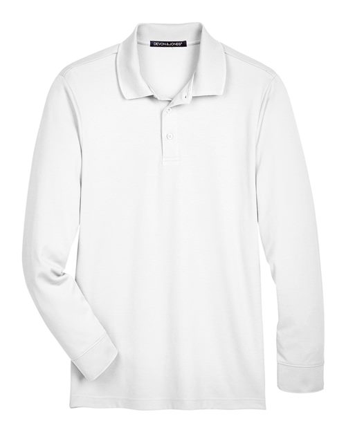 Men's CrownLux Performance® Plaited Long Sleeve Polo - White