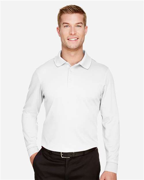Men's CrownLux Performance® Plaited Long Sleeve Polo - White