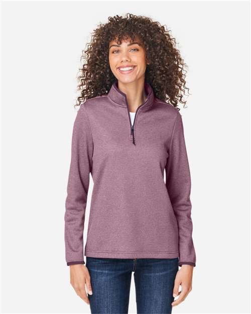Women's Venture Heathered Stripe Quarter-Zip Pullover - Burgundy/ White
