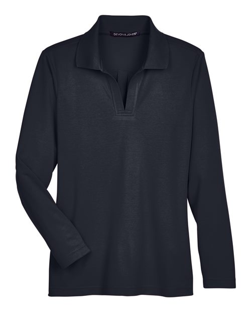 Women's CrownLux Performance® Plaited Long Sleeve Polo - Black