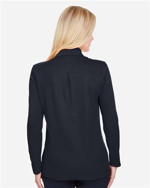 Women's CrownLux Performance® Plaited Long Sleeve Polo - Black
