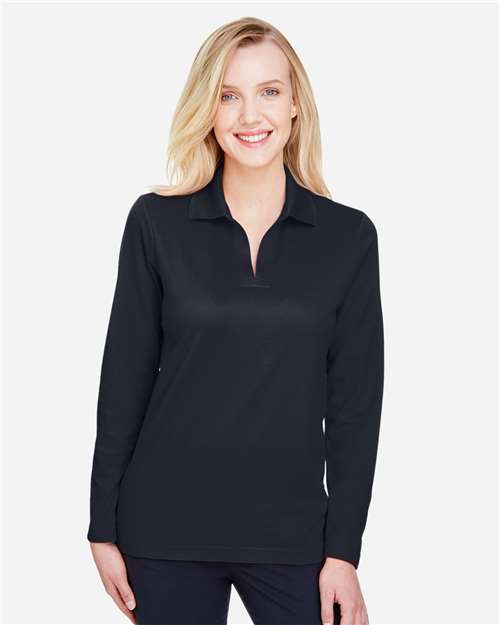 Women's CrownLux Performance® Plaited Long Sleeve Polo - Black