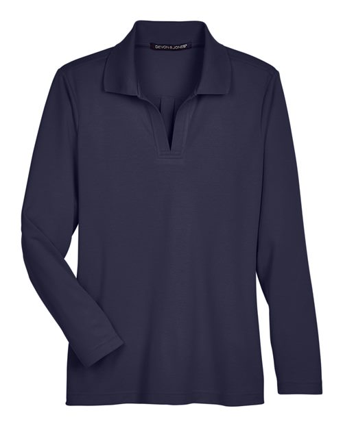 Women's CrownLux Performance® Plaited Long Sleeve Polo - Navy