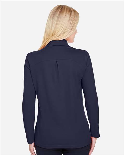 Women's CrownLux Performance® Plaited Long Sleeve Polo - Navy